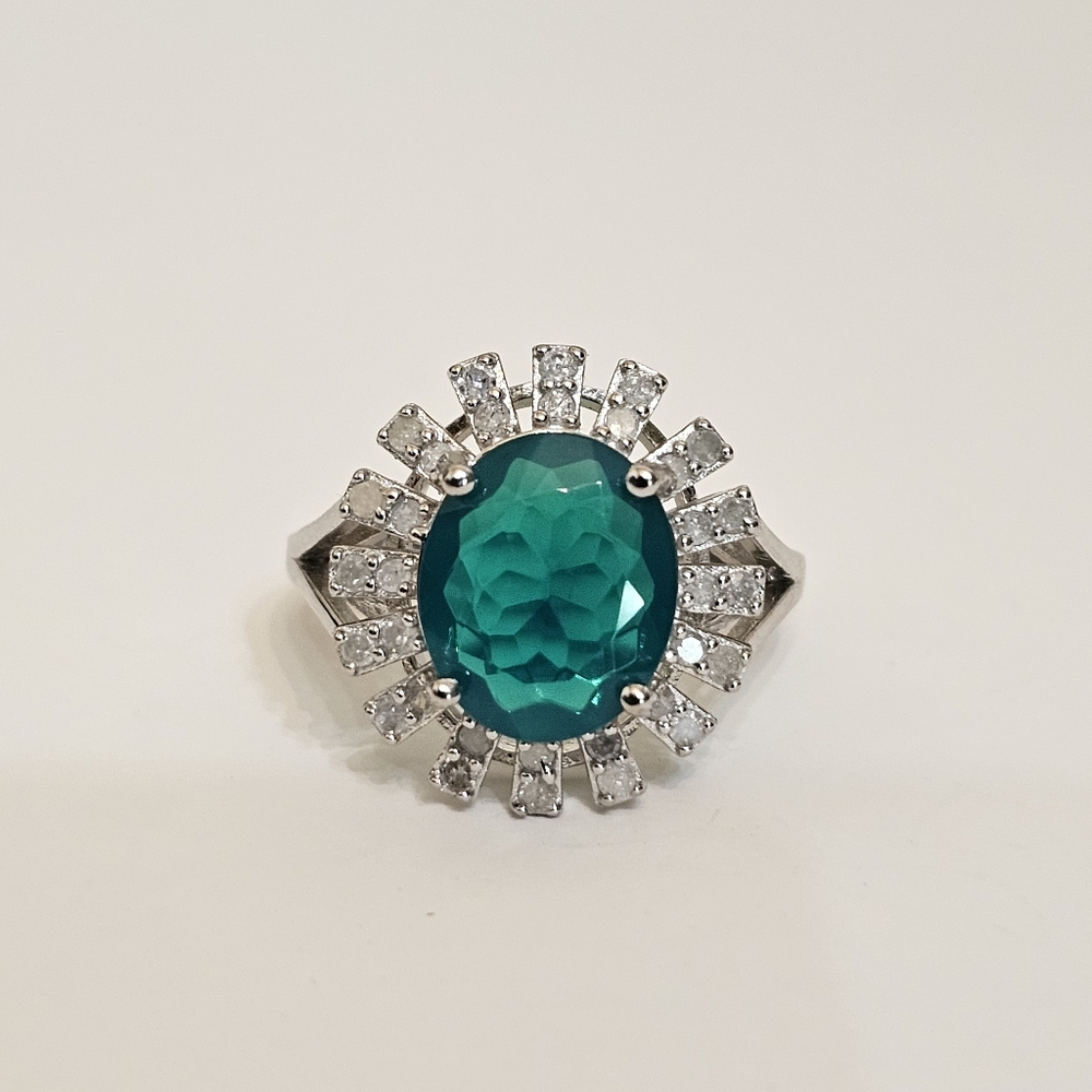 Exotic Natural Paraiba Blue Opal & Diamond Ring Sterling Silver Size 8 - Picture 12 of 13